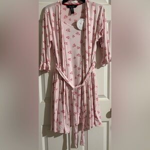 Pink Heart Print Robe and Chemise